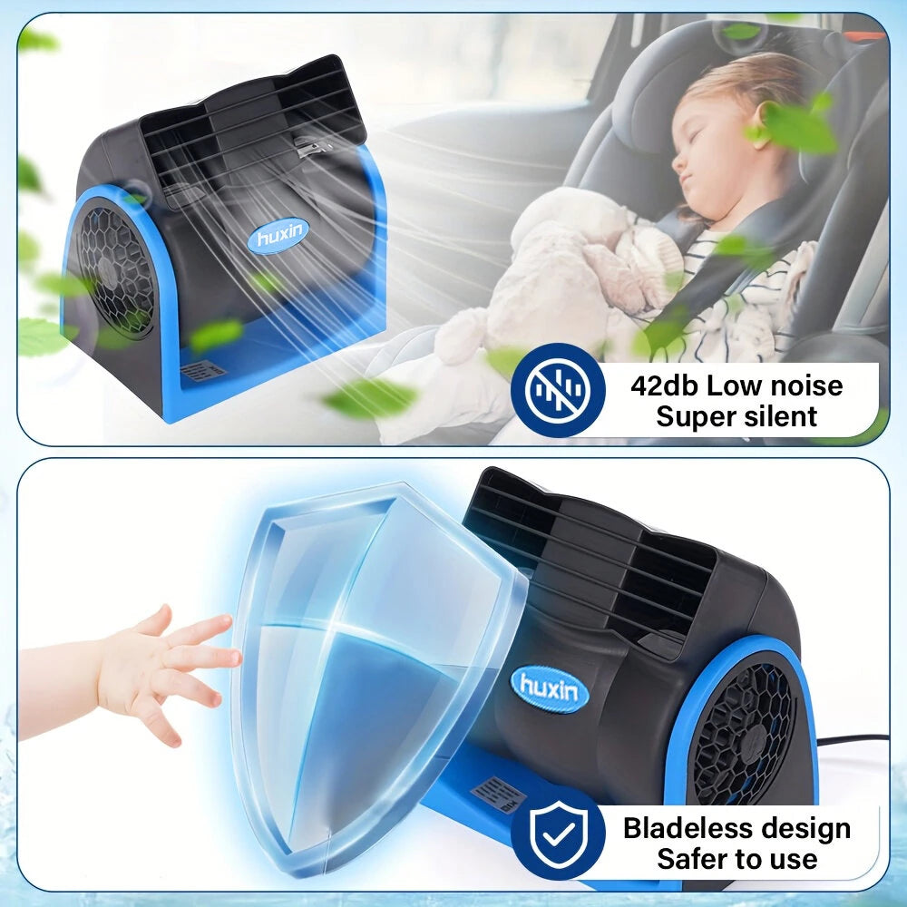 12V Universal Car Bladeless Air Conditioning Fan Car Silent Electric Fan Adjustable Speed Turbo Cooling Cooler Fan