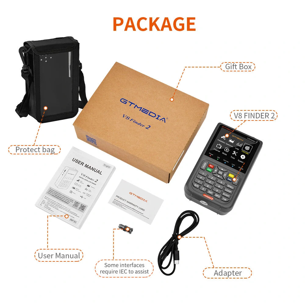 [EU Direct] GTMEDIA V8 Finder2 Celestial Planet Astronomical Finder Signal Meter Built-in 4000mAh Rechargeable Battery HD 1080P 3.5" LCD Compatible For DVB-S2X/S2/S MPEG-2/4 H.264 8 Bit Receiver