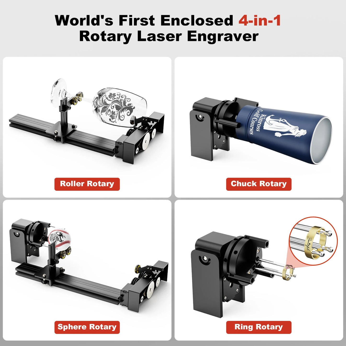 [EU Direct]TWO TREES TS5 4-in-1 Rotary Laser Engraver 10,000 mm/min Engraving Speed Eye Protaction Enclosed Design Laser Machine for Cups Rings Balls