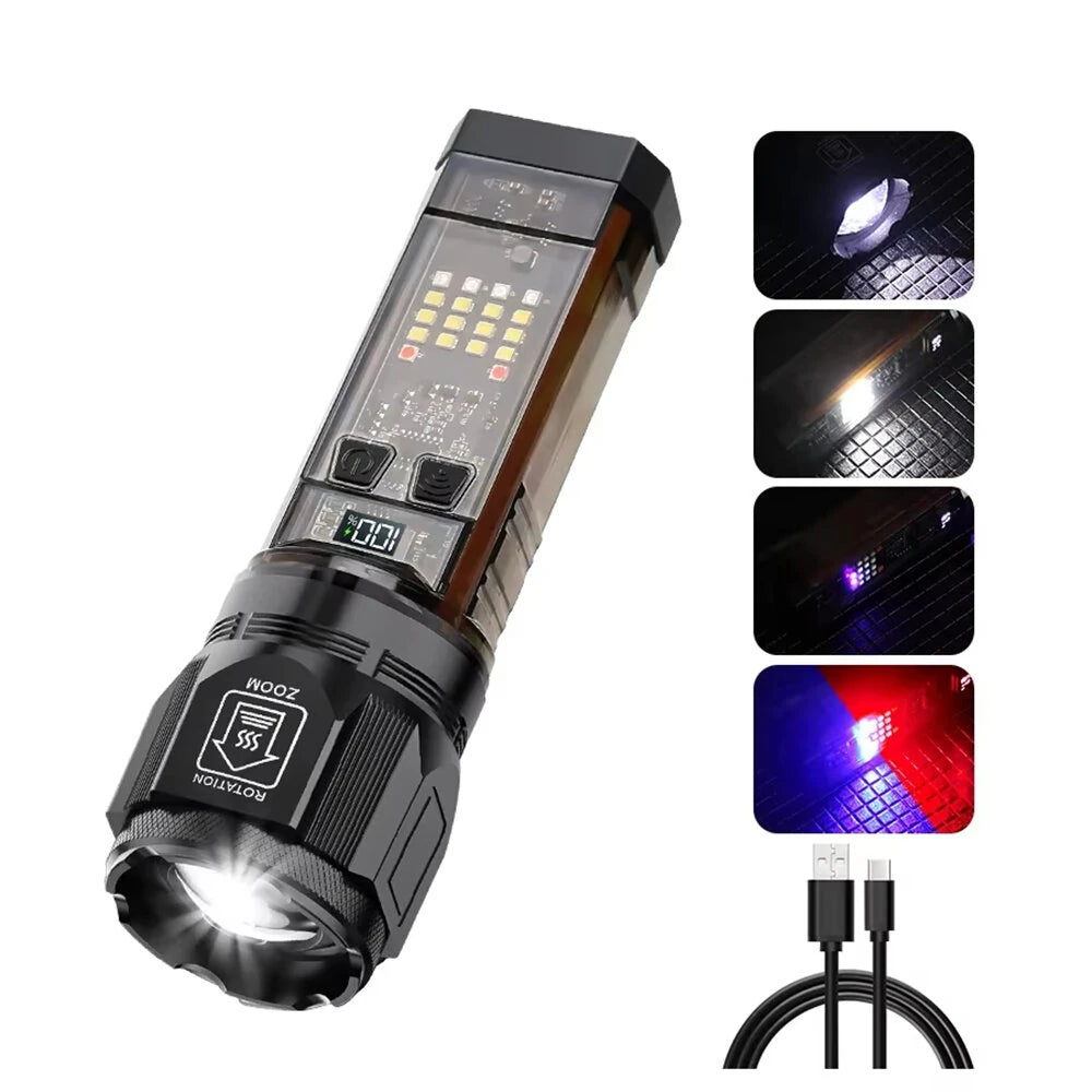 Bikight Multi-function Solar LED Flashlight Telescopic Zoom Torch 6 Modes Light Outdoor Emergency Power Bank LED Solar Lantern