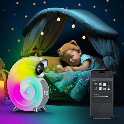 Conch RGB LED Night Light Wake Up Lamp Sleep Light Smart Atmosphere Lamp Blue Tooth Clock Alarm speaker with Stereo BT Speaker