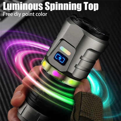 BIKIGHT Super Bright 8 LED Flashlight USB Rechargeable Lamp with Magnet, Gyroscope Rotation Design Torch Outdoor Camping Powerful Lantern