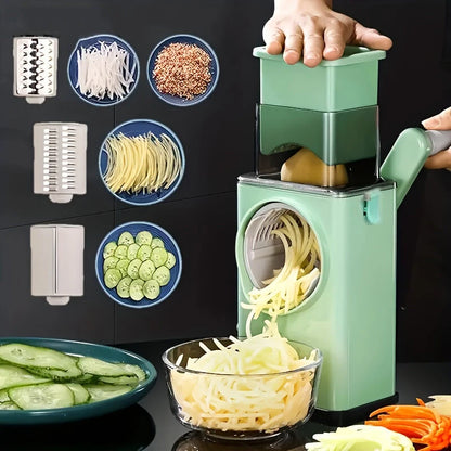 1 Set 3-in-1 Rotating Vegetable Cutter with Crank Handle Manual Garlic Shredder Multifunction Vegetable Slicer Kitchen Accessories Vegetable Grater Chopper Round Cutter