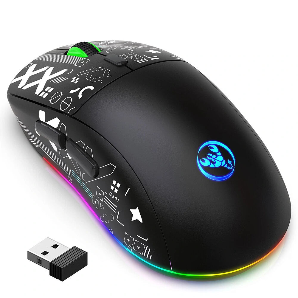 HXSJ T90 2.4G Triple Mode Wireless Mouse 800-3600DPI Adjustable RGB Backlight 750mAh Type-C Rechargeable Gamer Mouse