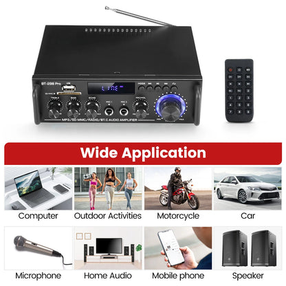AUTSOME 12V 220V 50Wx2 HIFI Stereo Audio Amplifier 85db Car Home 2.0 channel Power Amplifier bluetooth