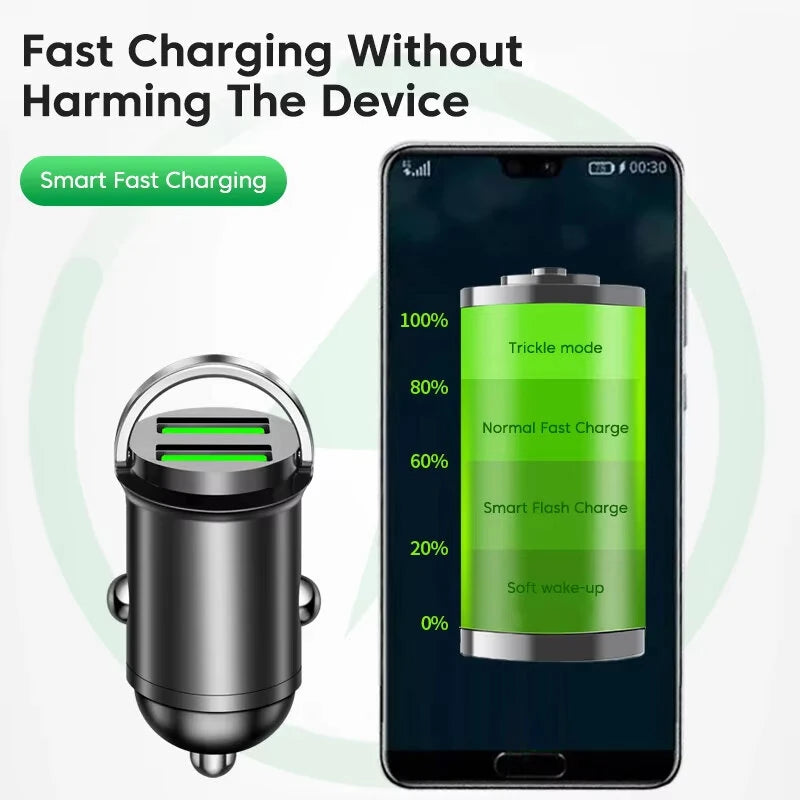 200W Dual USB Car Charger Fast Charging for iPhone QC3.0 Mini USB Car Phone Charger for Xiaomi for Samsung Huawei Honor