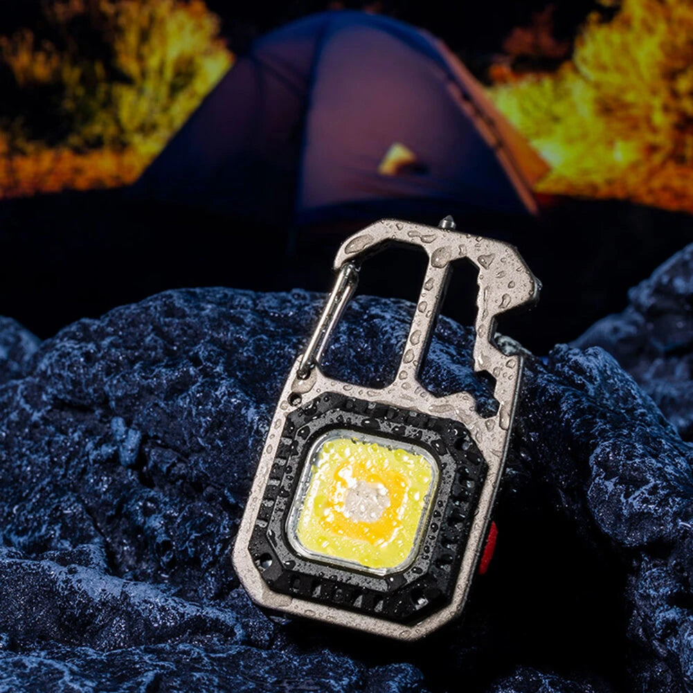 Mini COB LED Flashlight Keychain Lights Screwdriver Emergency Wrench Hammer Portable Key Ring Work Light Torch Outdoor Camping