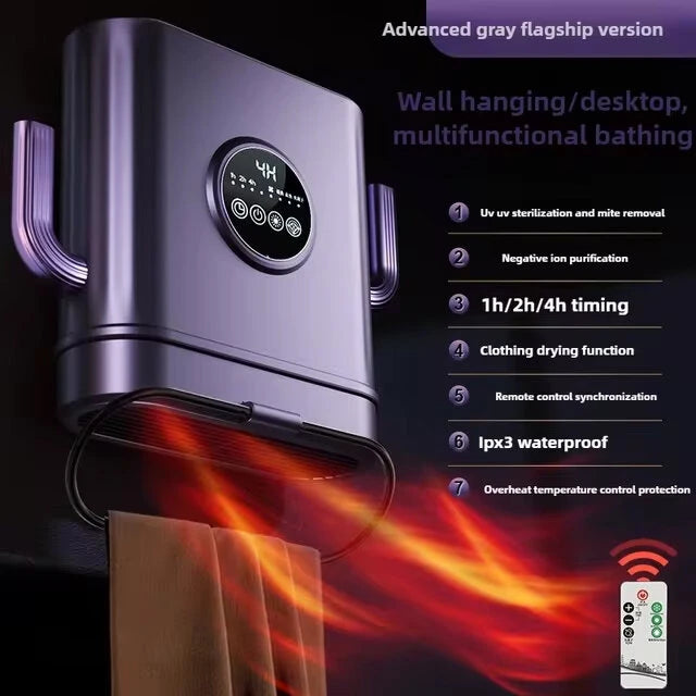 Multifunctional Wall Mounted Heater Portable Bathroom Electric Heater Clothes Drying Rack Fast Heating Desktop Heater with Remote Control