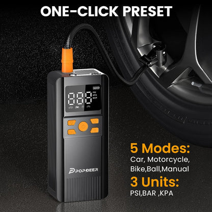 POPDEER PD-AP1 5000mAh 22.2Wh Wireless Car Air Compressor 12V 150PSI Portable Car Tire Inflator Smart Digital Inflatable Pump For Car Bicycle Boat Air Pump