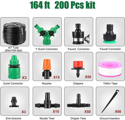 164ft 200PCS 50m Automatic Watering Irrigation Kit DIY Outdoor Garden Drip irrigation Sprinkler Flowering System
