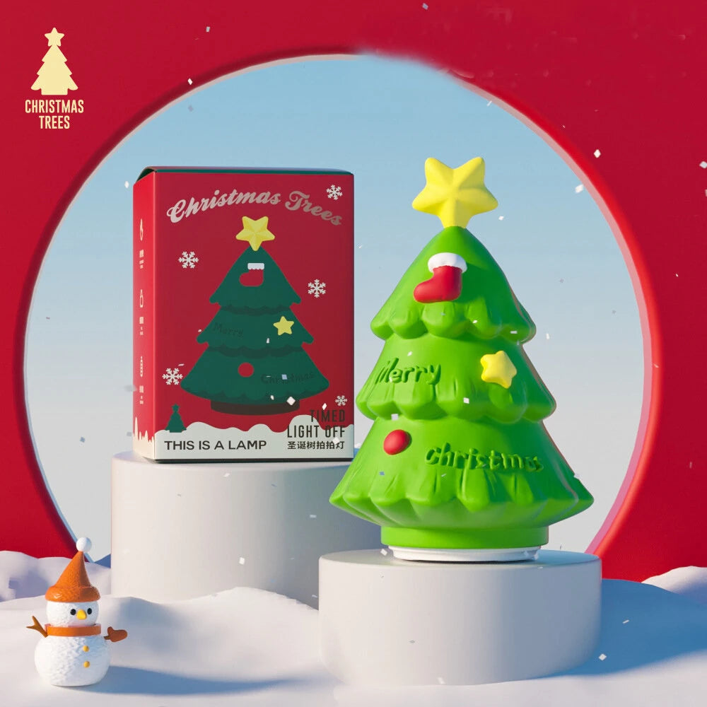 Christmas Tree Style Night Light Holiday Decorations Cute Silicone Lamp Lovely Pat Light Gift for Kids Warm Soft Bedside Home Decoration