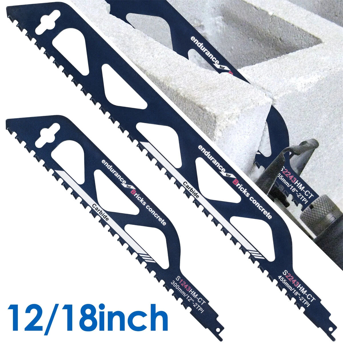 12 Inch 18 Inch Tungsten Carbide Alloy Reciprocating Saw Blade for for Hollow Cement Brick / Porous Concrete / Fiber Cement / Cutting Wood / PVC Tube