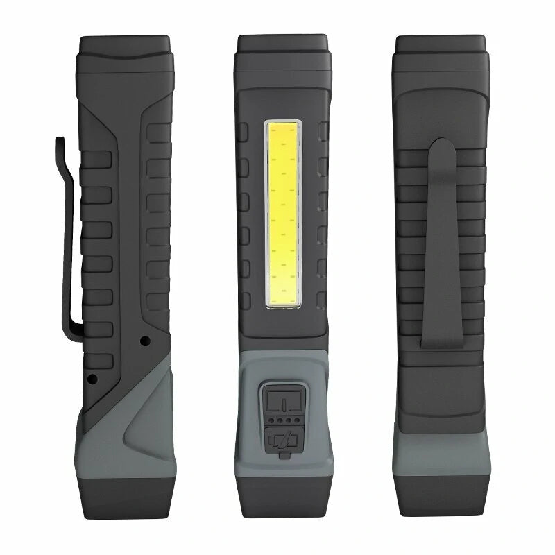 LED+COB Flashlight with Pen Clip Holder Rotatable Tail Flashlight with Magnet Strong Light Flashlight Working Light