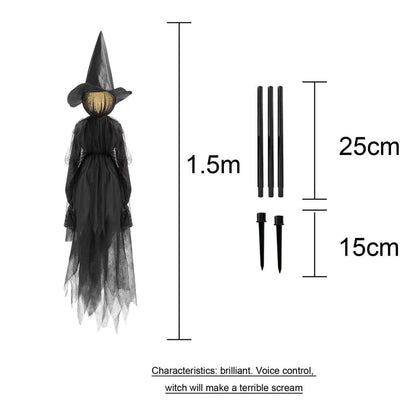 Elfeland 1/3pcs Faceless Voice-Activated Floating Witch Decor with 7-Color Glowing Head & Sound Effects Life-Size Scary Halloween Prop
