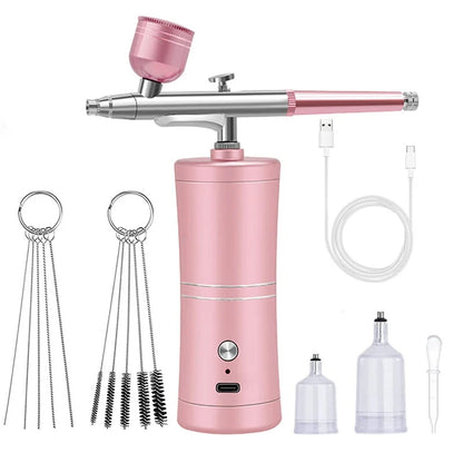 900mAh High-Pressure Spray Gun Sprayer Kit 0.3mm Mini Air Compressor Air Brush Kit Painting Airbrush Gun For Nail Art Tattoo Craft Cake Nano Fog Mist Sprayer