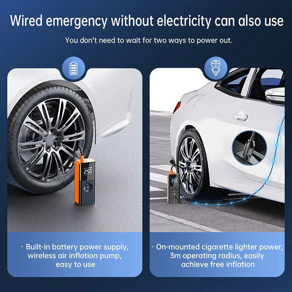 80W Car Tire Inflator Portable Air Compressor 150 PSI Electric Tire Inflator Cordless Tire Pump with Digital LED Display Emergency Light