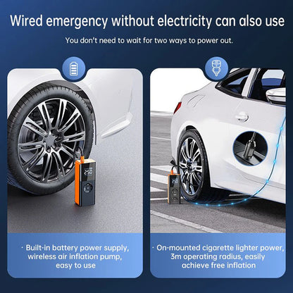 80W Car Tire Inflator Portable Air Compressor 150 PSI Electric Tire Inflator Cordless Tire Pump with Digital LED Display Emergency Light