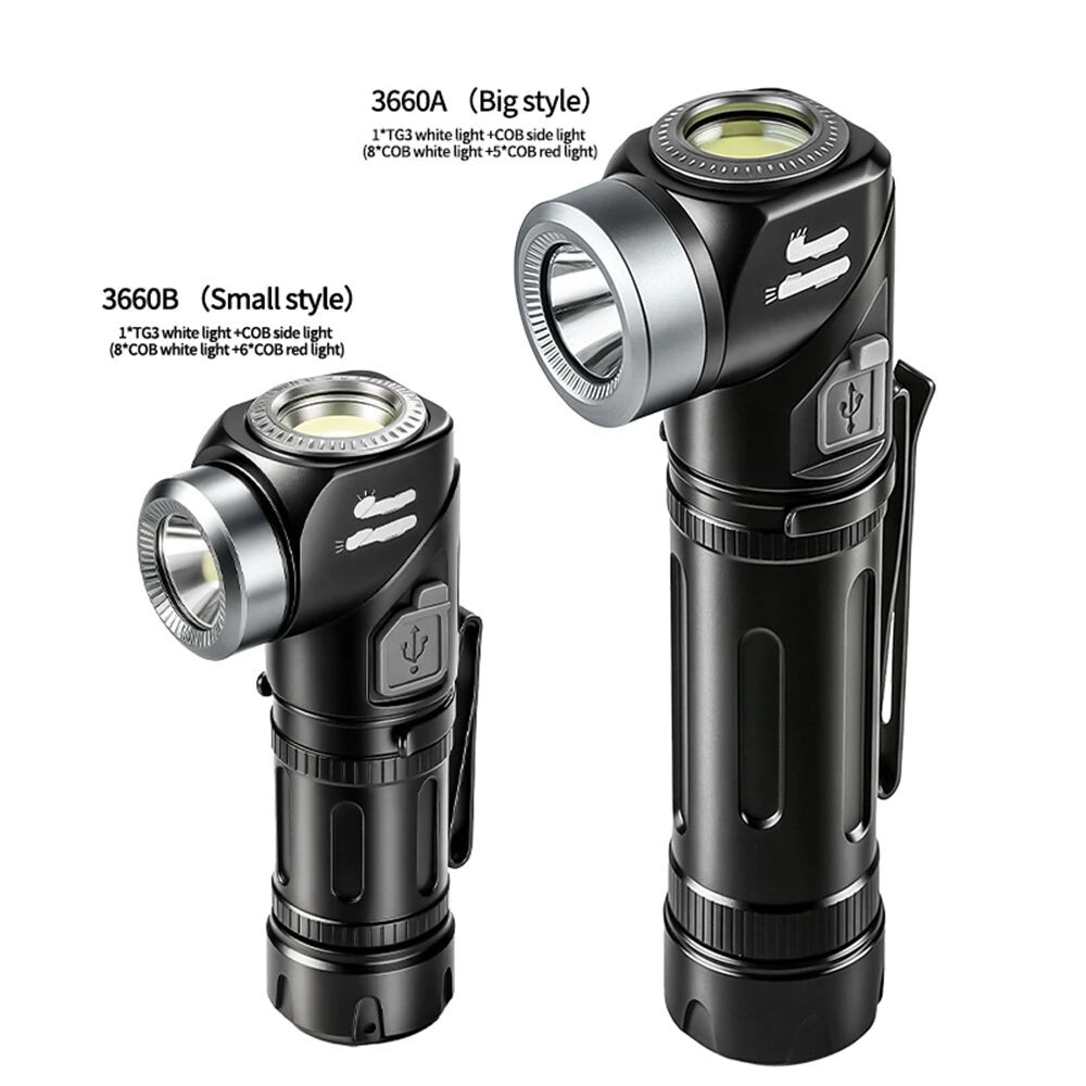 Multi Functional Strong Light Clip-on Headlight Magnetic Rotating L-shape Flashlight Work Light Magnetic Tail Outdoor Portable Torch 90-Degree Adjustable Corner Work Light For Hiking