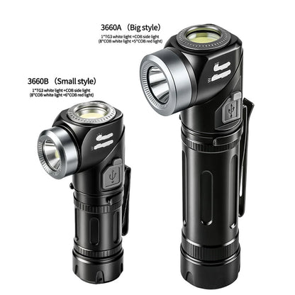 Multi Functional Strong Light Clip-on Headlight Magnetic Rotating L-shape Flashlight Work Light Magnetic Tail Outdoor Portable Torch 90-Degree Adjustable Corner Work Light For Hiking