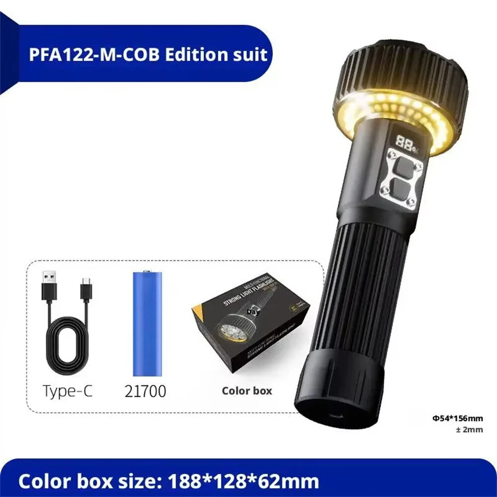 Ultra Bright Aluminum Alloy Flashlight With COB Atmosphere Light Long Endurance Fast USB Rechargeable Portable Light for Outdoor Camping