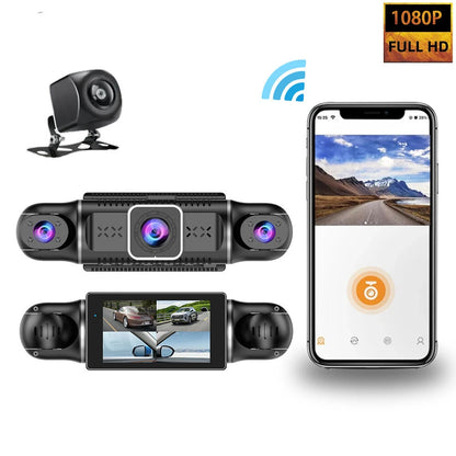 4 Channel 3-Inch IPS HD Dash Cam Night Vision Quad-Recording 1080P GPS Driving Recorder WiFi Connect Accident Recording Lock