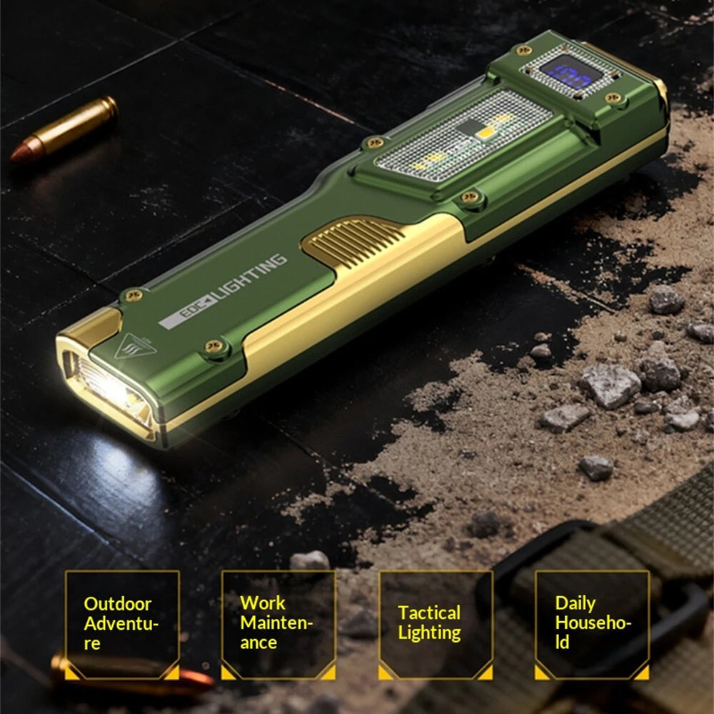 BIKIGHT 10W Compact Thin Mini Portable LED Flashlight Digital Display EDC Tactical Rechargeable Work Light, Three-Source Outdoor Camping and Emergency Use High-Intensity LED Torch