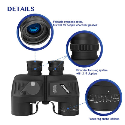 [EU Direct] AOMEKIE Powerful 10X50 Binoculars HD Military Marine Bird Watching Waterproof Telescope With Internal Rangefinder & Compass Telescope Night Vision Binoculos Teleskop AO3015B