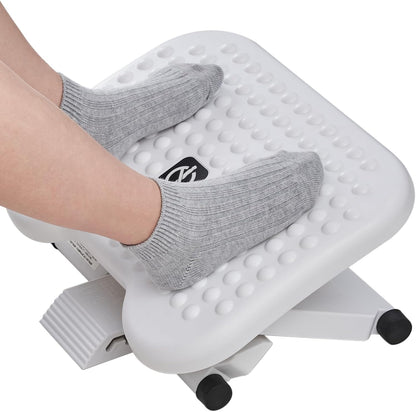Adjustable Desk Footrest, Foot Rest for under Desk at Work with Massage, Adjustable Foot Stool with 3 Height Position & 30 Degree Tilt Angle Adjustment for Home, Office, Gray