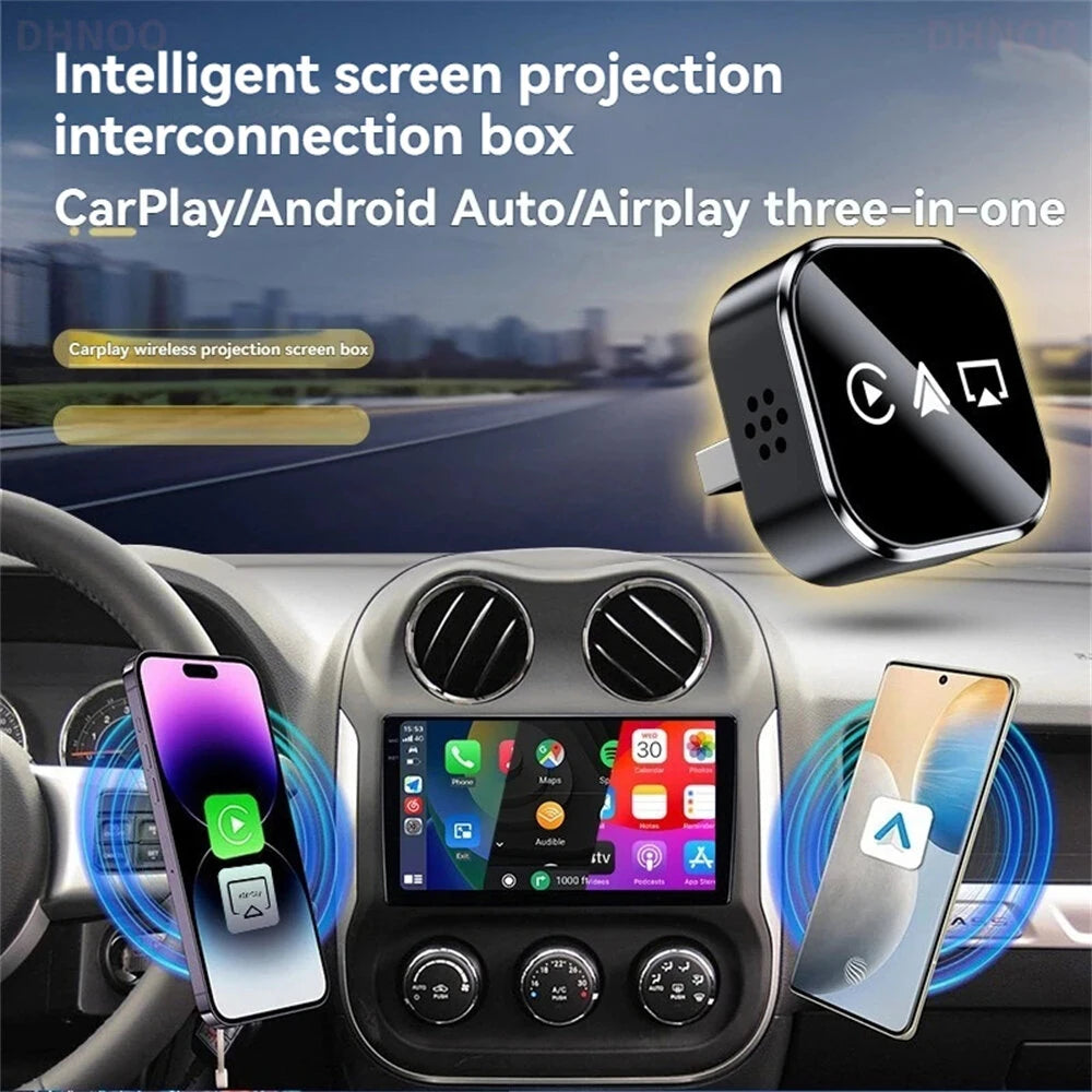 3In1 Car Wireless Carplay Adapter USB Dongle Plug And Play Wired To Wireless Smart Box