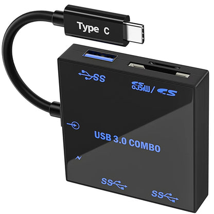 5-in-1 Type-C Docking Station with USB3.0*3 / TF&SD Card Reader Slot Multiports External Hubs Adapter with LED Backlight for PC Laptop Computer