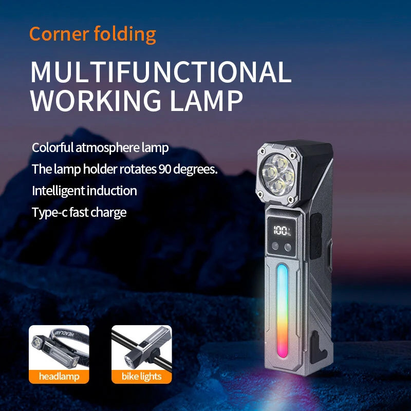 T130 Motion Sensor Multifunction LED Headlamp with Digital LCD Display Dual Light Source Magnetic Attraction Waterproof Work Lamp for Camping Hiking Cycling