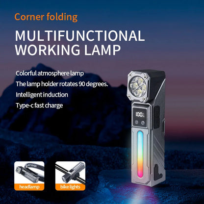 T130 Motion Sensor Multifunction LED Headlamp with Digital LCD Display Dual Light Source Magnetic Attraction Waterproof Work Lamp for Camping Hiking Cycling