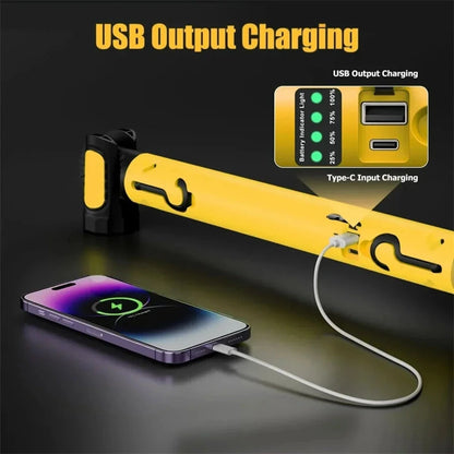 Super Bright Magnetic Work Light For Car Repairing Emergency USB Rechargeable Rotating Magnetic Base with Hooks