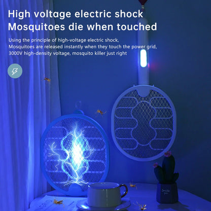 AGSIVO 3 In 1 3000V Cordless Rechargeable Electric Mosquito Bug Zapper Foldable Handheld Mosquito Killing Lamp