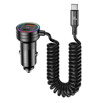 USAMS C33 60W 12-24V Car Charger USB Type C PD Fast Charge Hardware Plastic Belt with Aperture Spring Cable