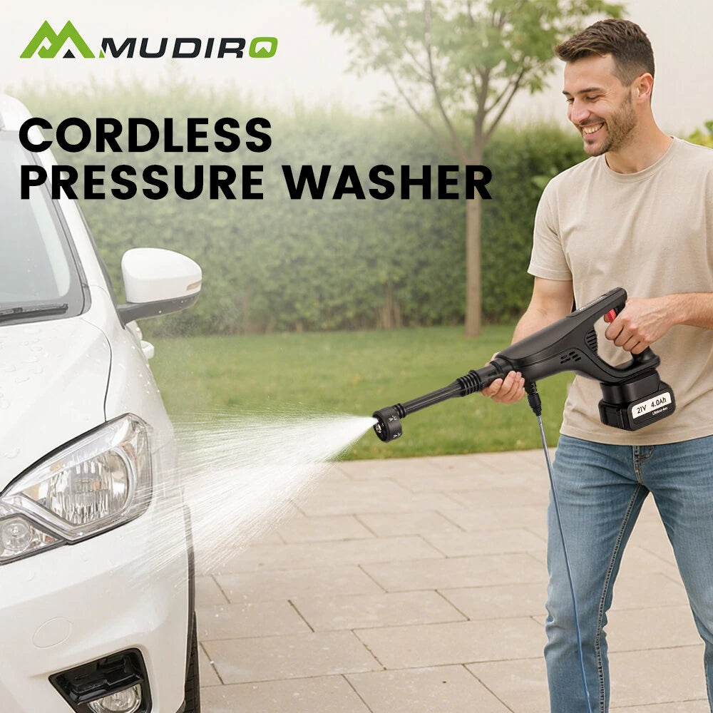 MUDIRO M-BW1 3500W Cordless Pressure Washer with 4.0Ah Batteries,220Bar 1.32 GPM Brushless Motor Portable Pressure Washer with 6 in 1 Nozzles, Power Washer for Cars, Fences, Driveways, Home, Patios