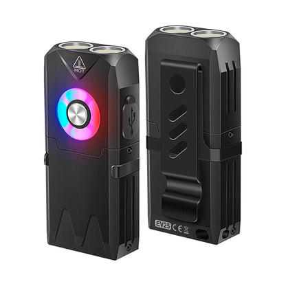 SEEKNITE EV15 650 Lumens Portable Outdoor Emergency Magnetic EDC Flashlight - White Light + RGB Aluminum Alloy Keychain Light with Type-C Rechargeable LED Keychain Light