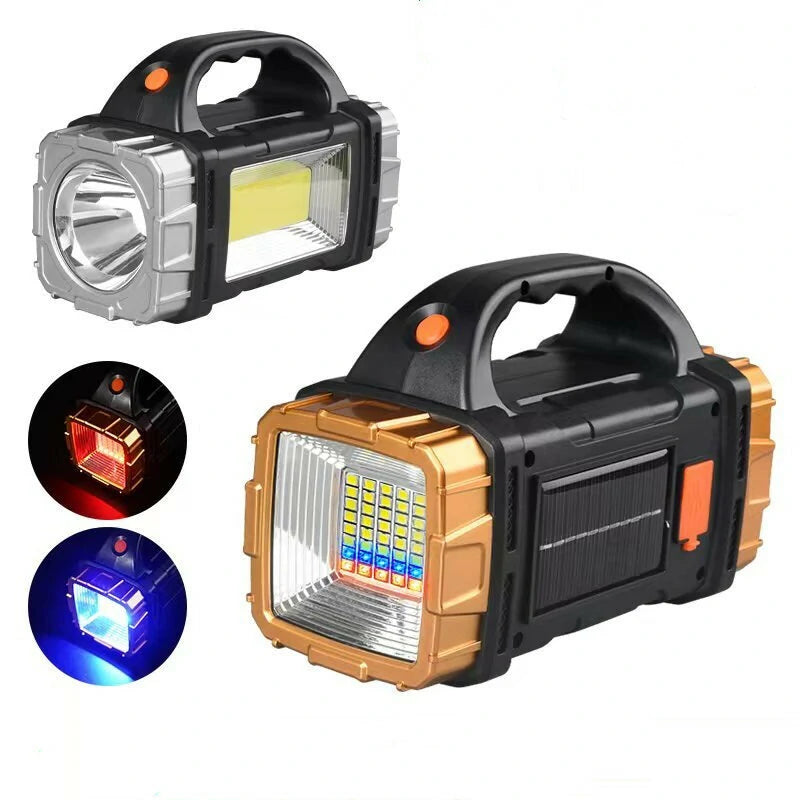 Solar Charging Powerful Spotlight With Strong Light Outdoor LED Flashlight Large Capacity Lithium Battery With Power Bank Function Portable Rechargeable Lamp Searchlight