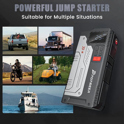 [EU Direct] POPDEER PD-JA1 20000mAh 5000A Professional Portable Car Jump Starter with Air Compressor suitable for gas engines up to 10.0L and 8.0L diesel engines