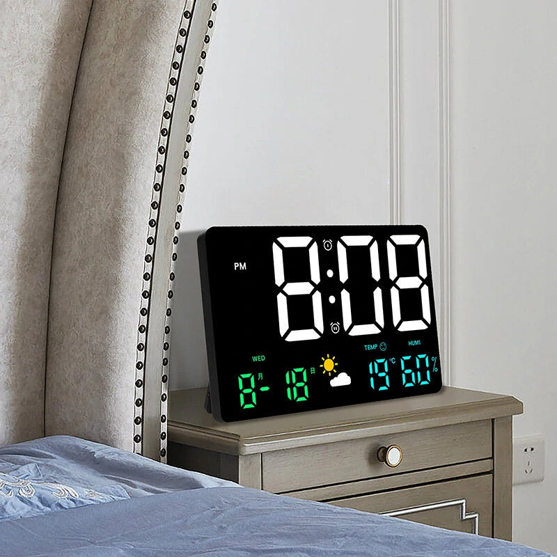 AGSIVO Large Digital Wall Clock Alarm Clock Large LED Display with Remote Control / Automatic Brightness / Indoor Temperature / Humidity / Date / Week / 12/24H For Home Office Classroom