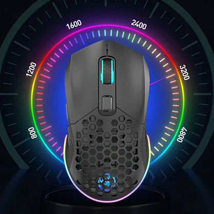 HXSJ T28 Dual Mode Wireless Mouse Hollow Design 800-4800DPI RGB Backlight 600mAh Rechargeable 2.4G/bluetooth Gamer Mice
