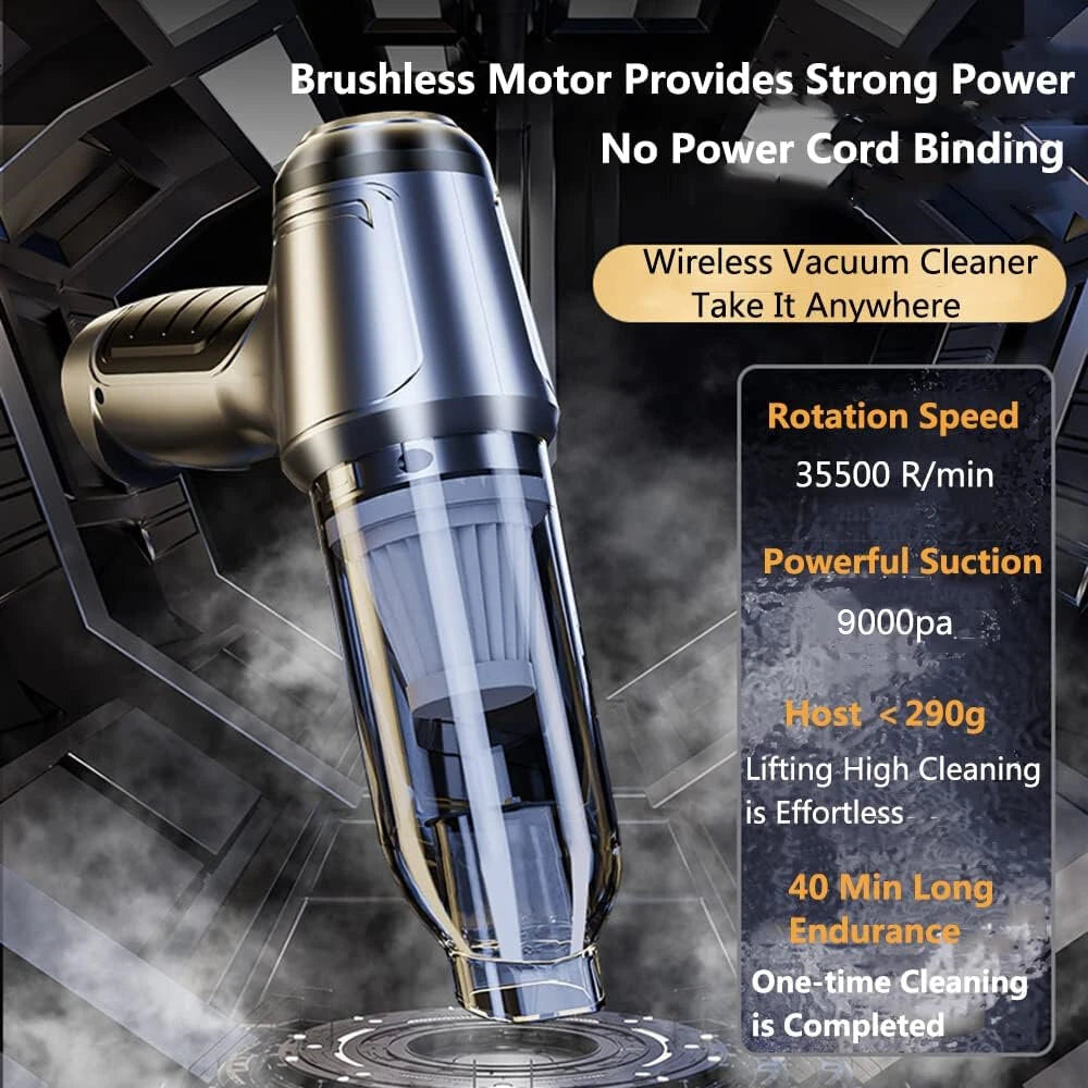 Handheld Vacuum Cleaner 120W 9000Pa Suction 40mins Working Time Portable Car Vacuum Cleaner with Multiple Nozzles for Car Home Office Cleaning