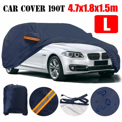 Dark Blue Full Car Cover Waterproof Sun Rain Heat Dust UV Resistant Protection