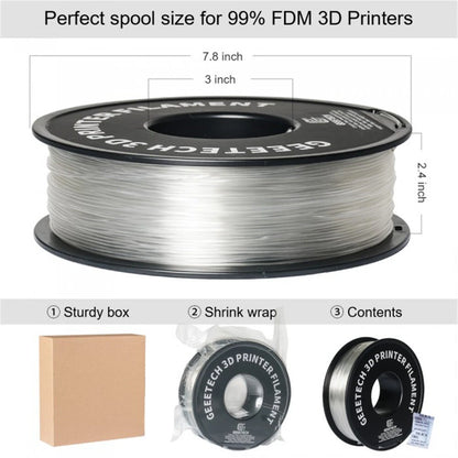 Geeetech PLA Transparent 3D Printer Filament 1.75mm 5kg/10kg High Precision Dimensional Accuracy Clog Free Bubble Free Eco Friendly Vacuum Packaging
