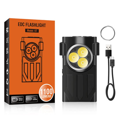 SEEKNITE V7 1100 Lumens EDC LED Keychain Flashlight Mini Strong Light Keychain Light Outdoor Rechargeable Super Bright Multifunctional Work Light