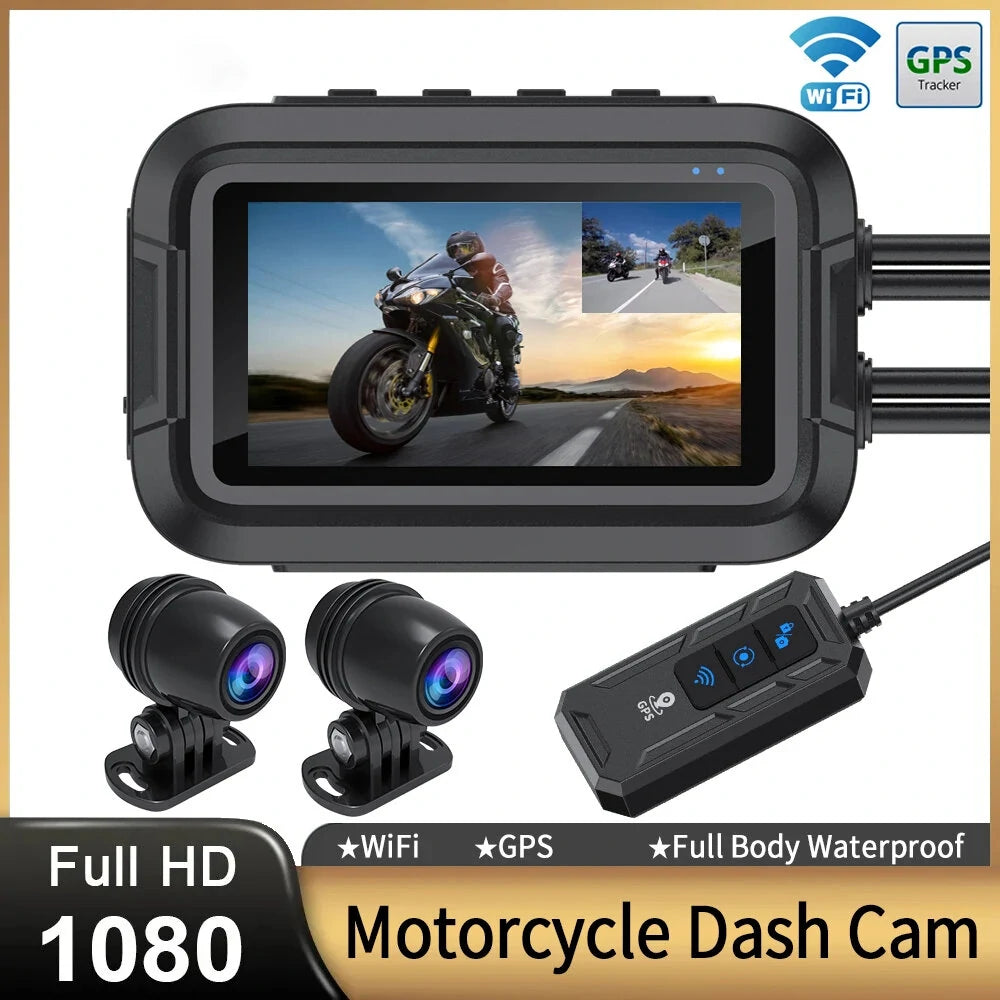 Motorcycle DVR 3.0 inch IPS Dual 1080P Full HD Full Body Waterproof Moto Camera WiFi GPS Dash Cam Front Rear Driving Video Recorder