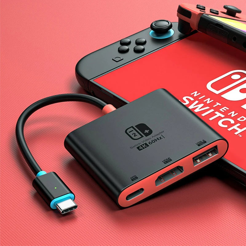 Switch2 3-in-1 Type-C Docking Station with 4K60Hz HD / PD100W / 5Gbps USB3.0 Multiports Hub Adapter Converter for TV Monitor Projector Switch Keyboard