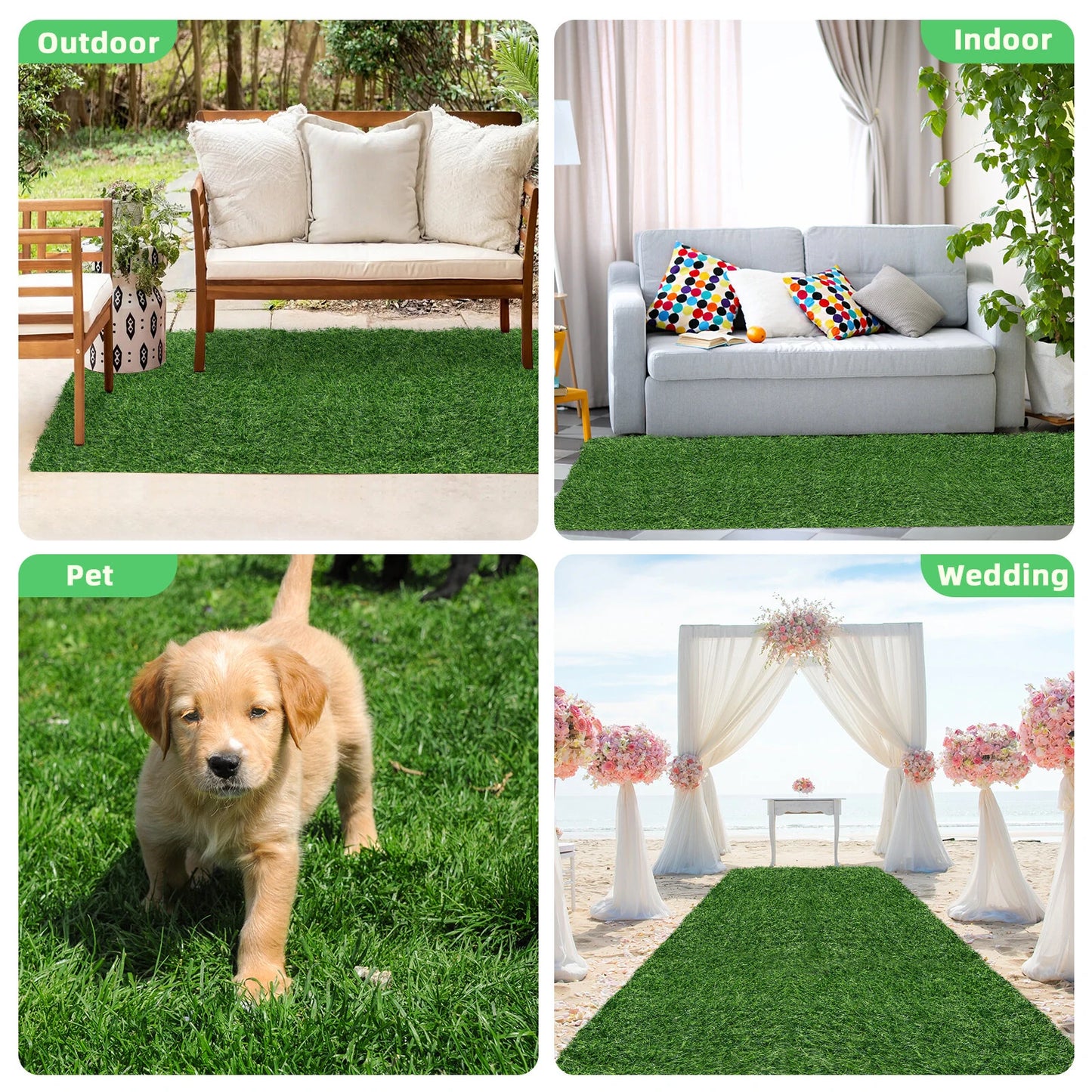 Artificial Grass Turf Spring Grass Realistic Artificial Grass Rug 20mm Height Natural Looking Grass Mat TPR Back for Garden Lawn Landscape Indoor Outdoor