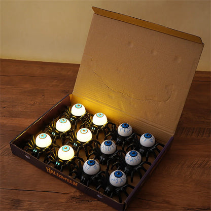 Elfeland 12PCS Halloween Spider Tea Lights with Glowing Eyes LED Flameless Spider Candle Halloween Decors with Skull & Eye Designs for Party Home Scary Atmosphere