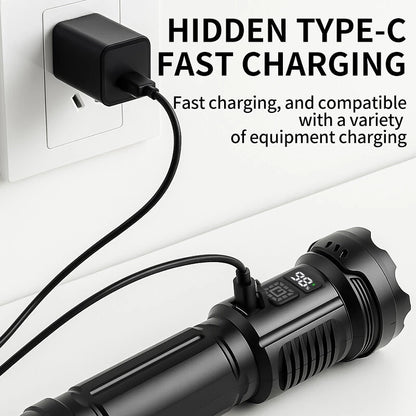 CY-016 Outdoors Digital Display Strong Flashlight with Side Lamp Versatile Light Output Type-C Rechargeable IPX4 Waterproof for Outdoor Emergency